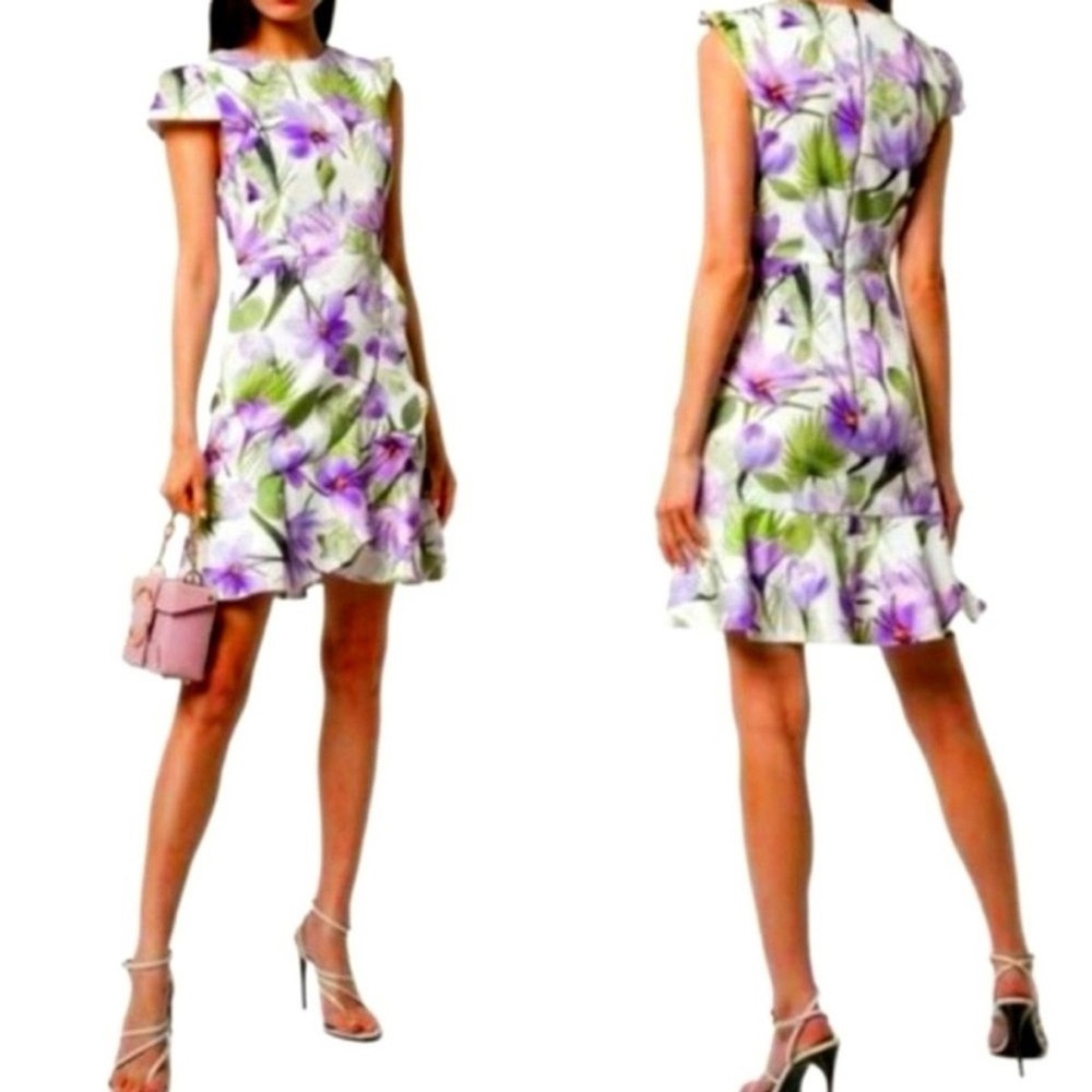 Alice + Olivia Kirby Faux-Wrap Floral Flounce Dress